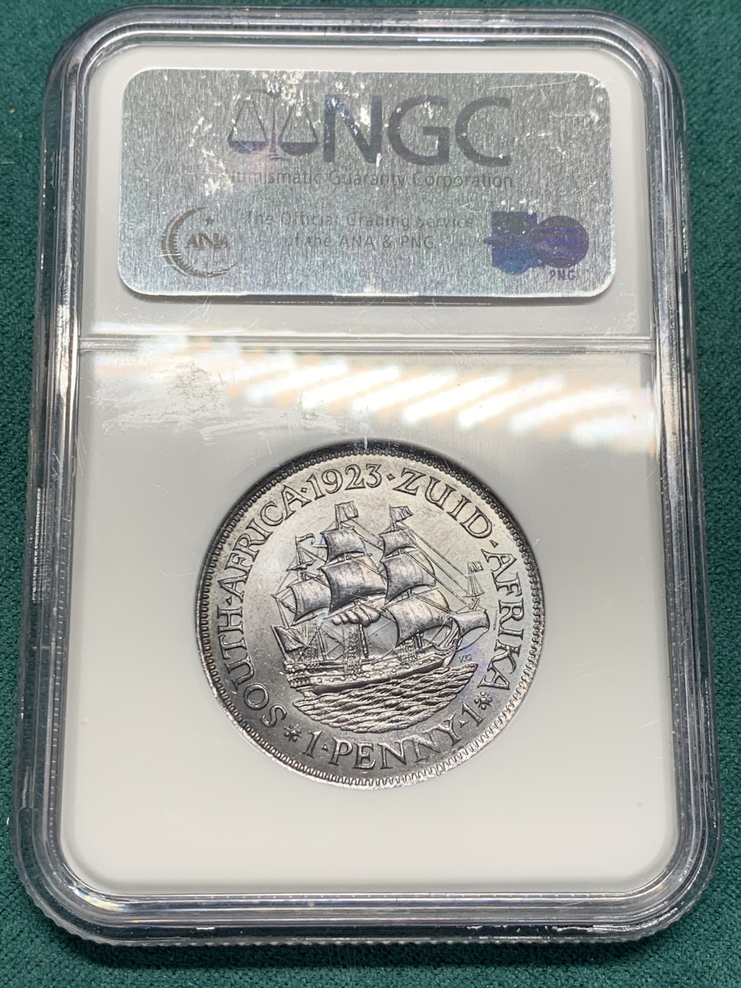 《竞宝斋》第148场-周日，周一 2场 (全场包邮) 季军 NGC MS65BN 英属南非 1923 乔五1便士铜币 恰好百年 保存难得