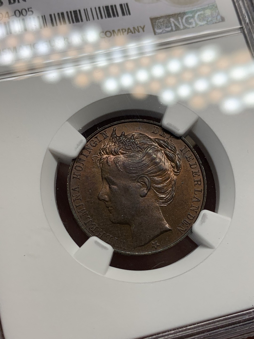 《竞宝斋》第148场-周日，周一 2场 (全场包邮) NGC-MS63 荷兰1898年 威廉米娜女王加冕纪念 铜章 稀少品种