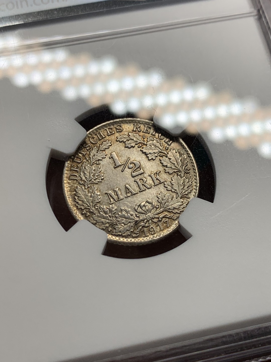 《竞宝斋》第148场-周日，周一 2场 (全场包邮) NGC-MS64 德国 1917D 1/2马克 银币