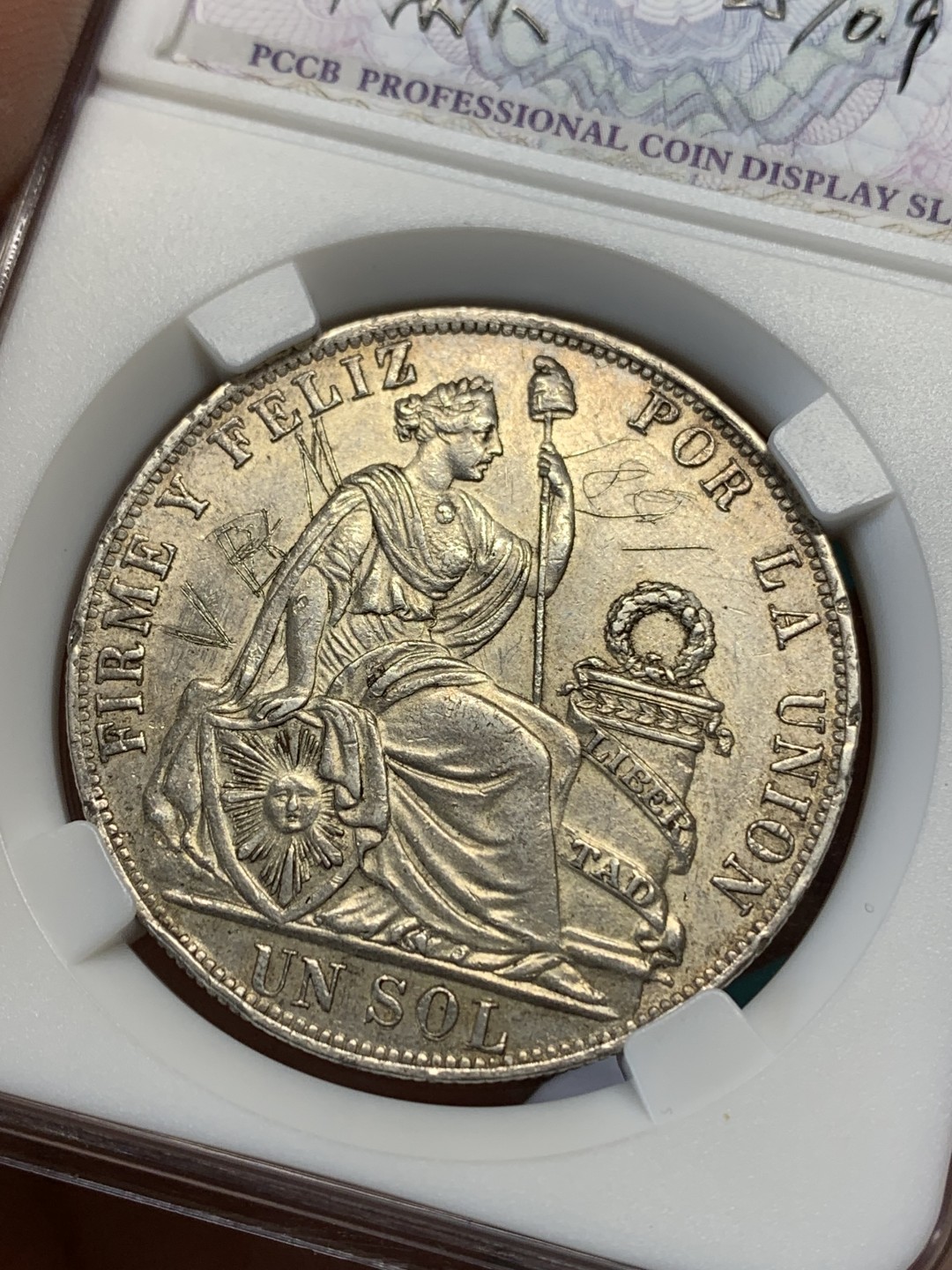 《竞宝斋》第148场-周日，周一 2场 (全场包邮) 1889年秘鲁大银币，1个世纪老银币，高银版 有划细节见图