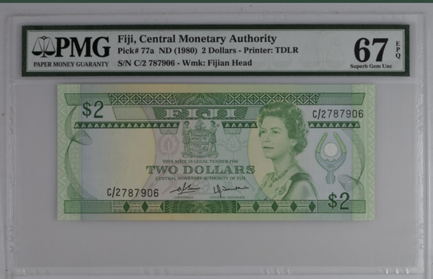 收藏联盟Quantum Auction 第245期拍卖  斐济群岛1980年2元 PMG67 冠军分