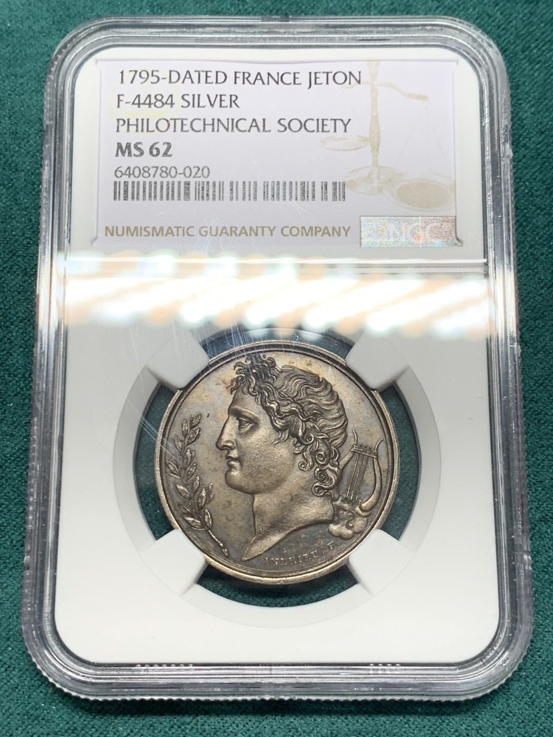 《竞宝斋》第148场-周日，周一 2场 (全场包邮) NGC-MS62 法国1795年 圆形JETON 银质 罕见品种