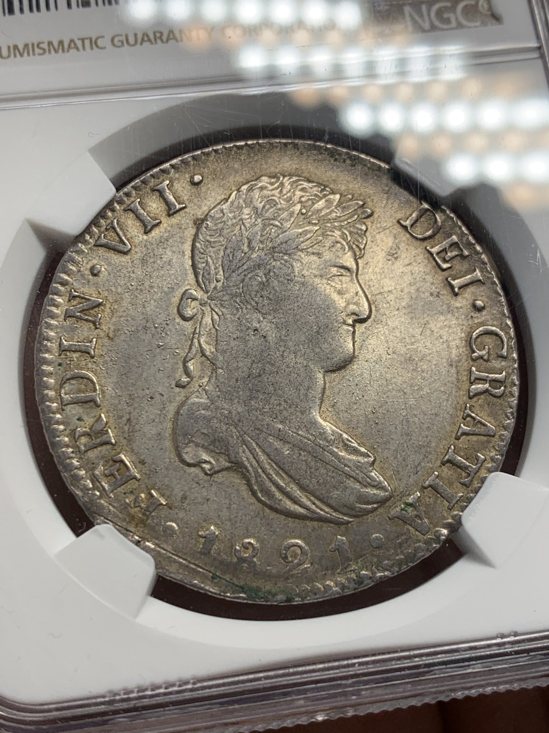 《竞宝斋》第148场-周日，周一 2场 (全场包邮) NGC AU 西属墨西哥 1821年8R银币 费七好品 双柱大银币 头像细节俱全