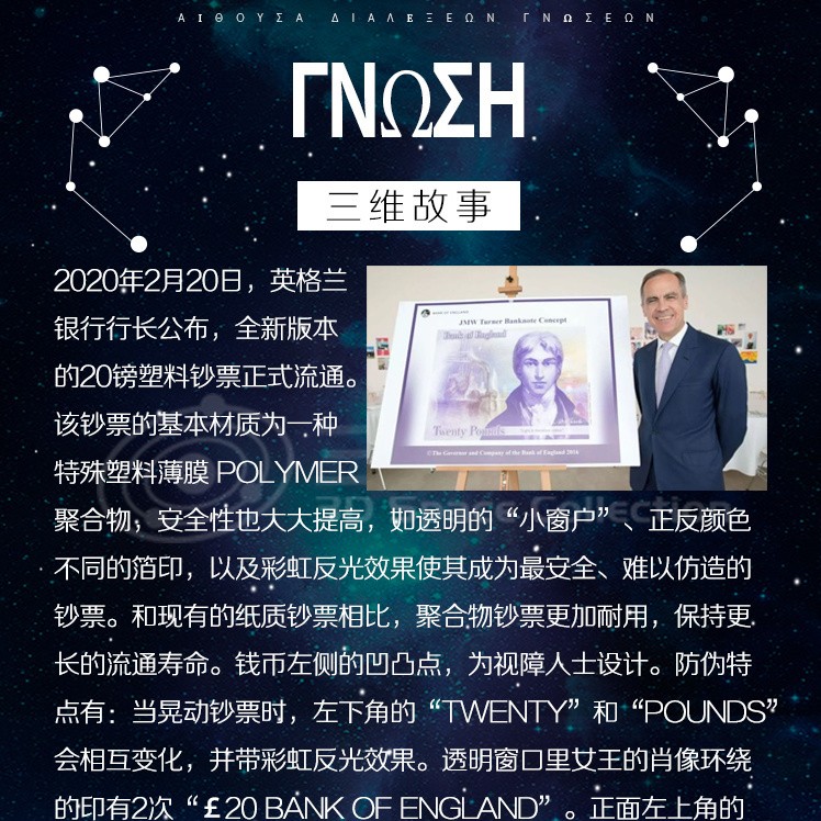 英国20镑塑料钞 G序列 威廉特纳 伊丽莎白二世 全新UNC [三维钱币]