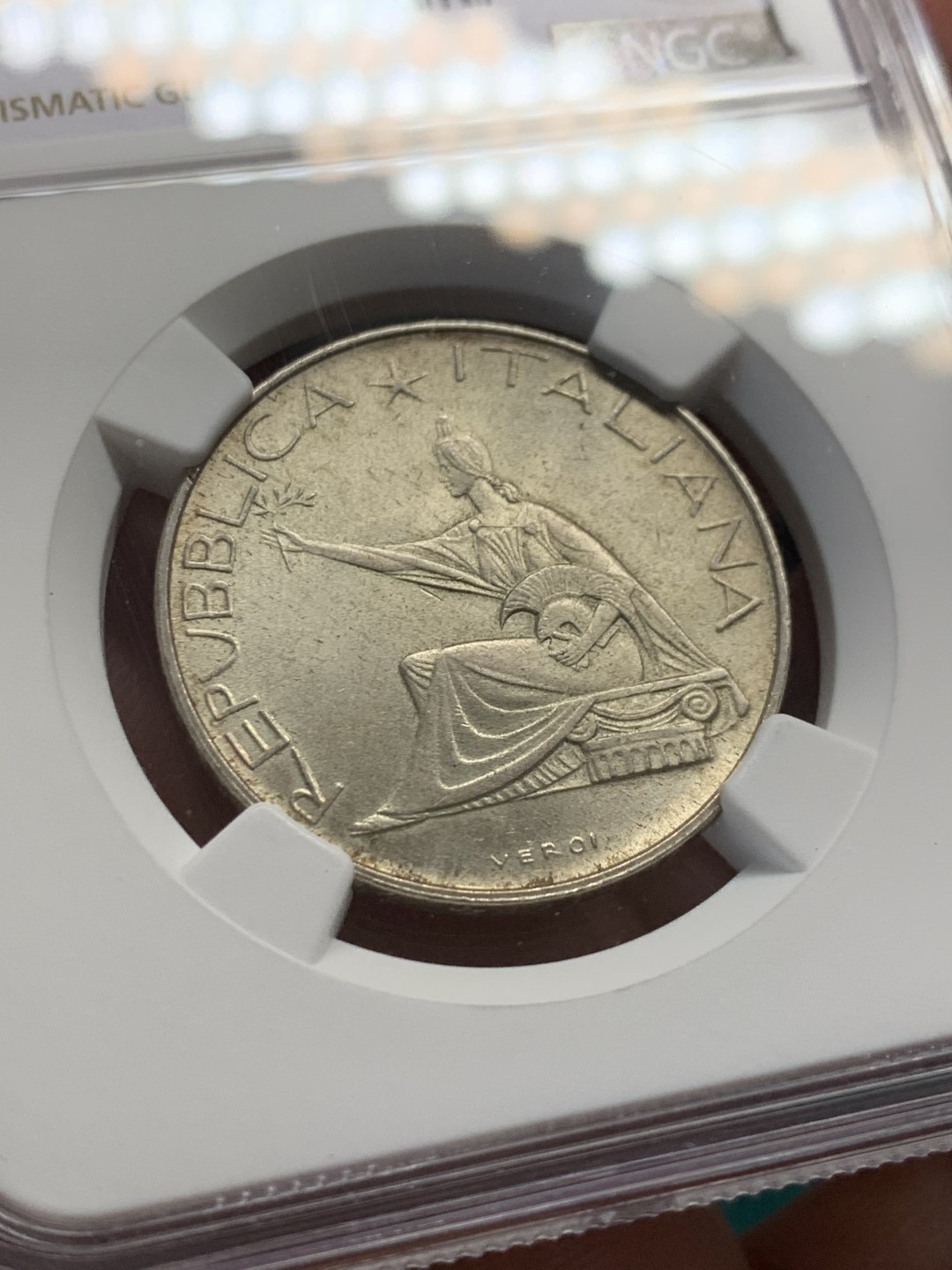 《竞宝斋》第148场-周日，周一 2场 (全场包邮) NGC-MS63 意大利1961年 坐人500里拉银币 顶级原光好品