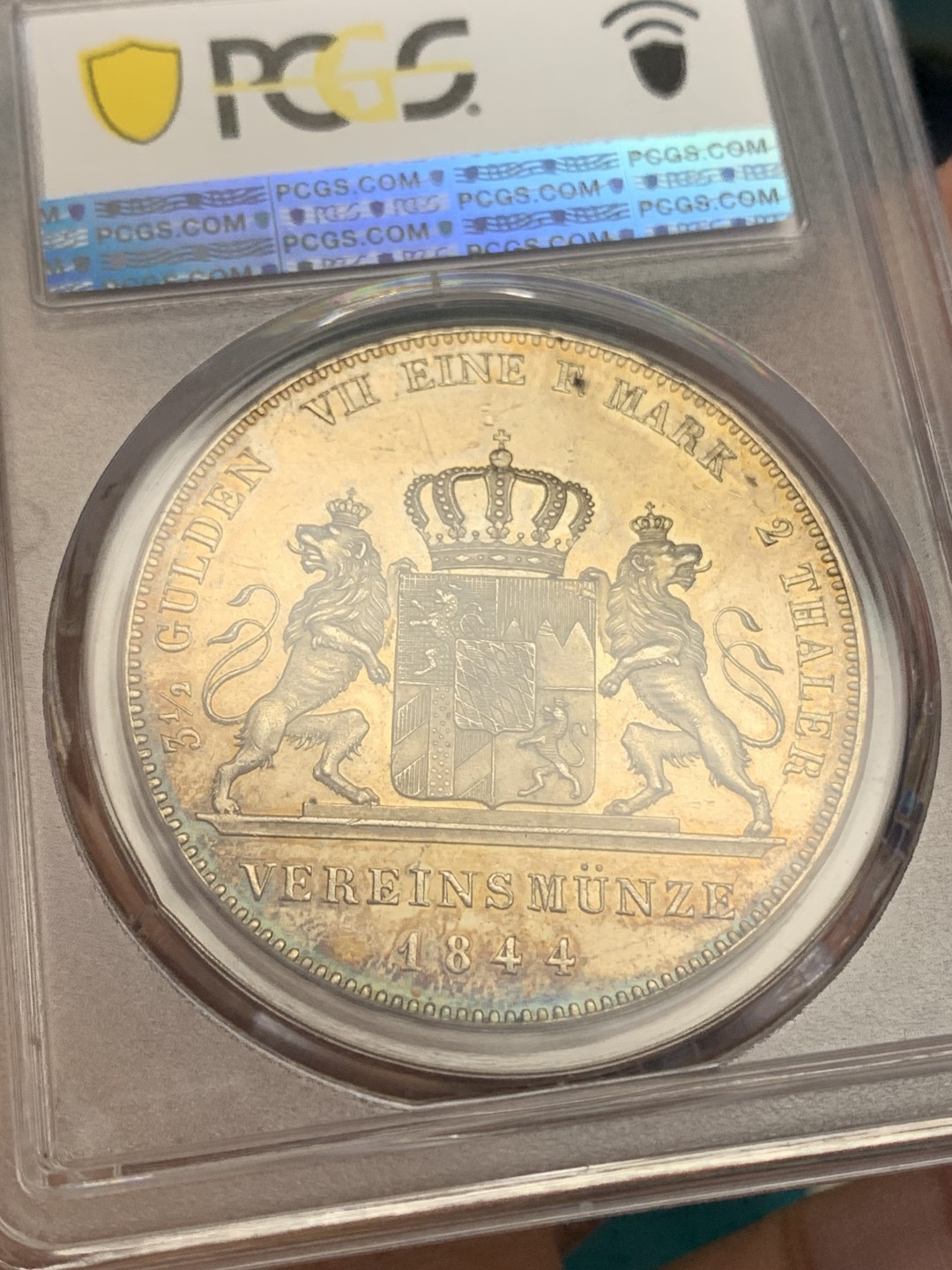 《竞宝斋》第148场-周日，周一 2场 (全场包邮) PCGS-MS61 德国1844年 巴伐利亚 双狮 2泰勒大银币 37克的大家伙