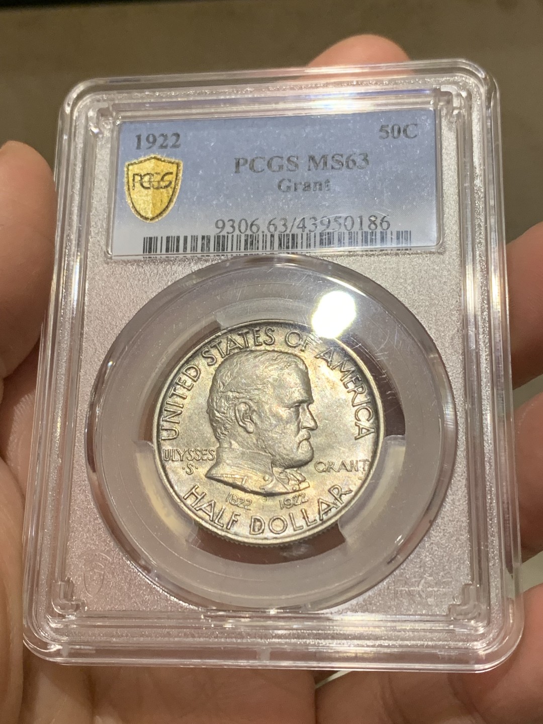 《竞宝斋》第148场-周日，周一 2场 (全场包邮) PCGS-MS63 美国 1922年 50美分 银币 格兰特将军 较少见半美元品种 纪念格兰特诞辰100周年 设计精美
