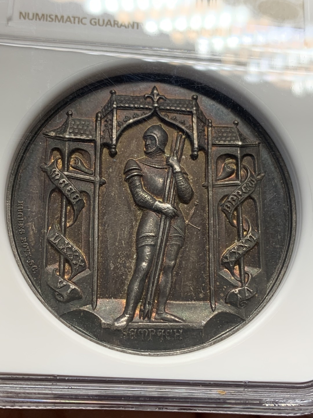 《竞宝斋》第148场-周日，周一 2场 (全场包邮) NGC MS63 1886年瑞士森帕赫战役500周年纪念银章 难得品相状态 镜面底板 五彩包浆