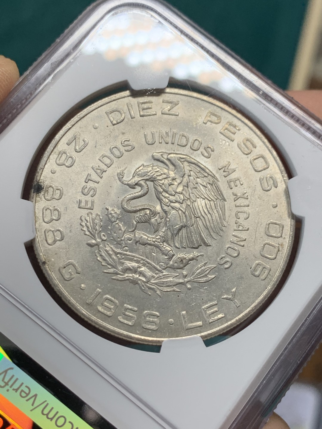 《竞宝斋》第148场-周日，周一 2场 (全场包邮) NGC-MS63 墨西哥1956年 10比索大银币 顶级原光好品 现在墨西哥币都涨的厉害 