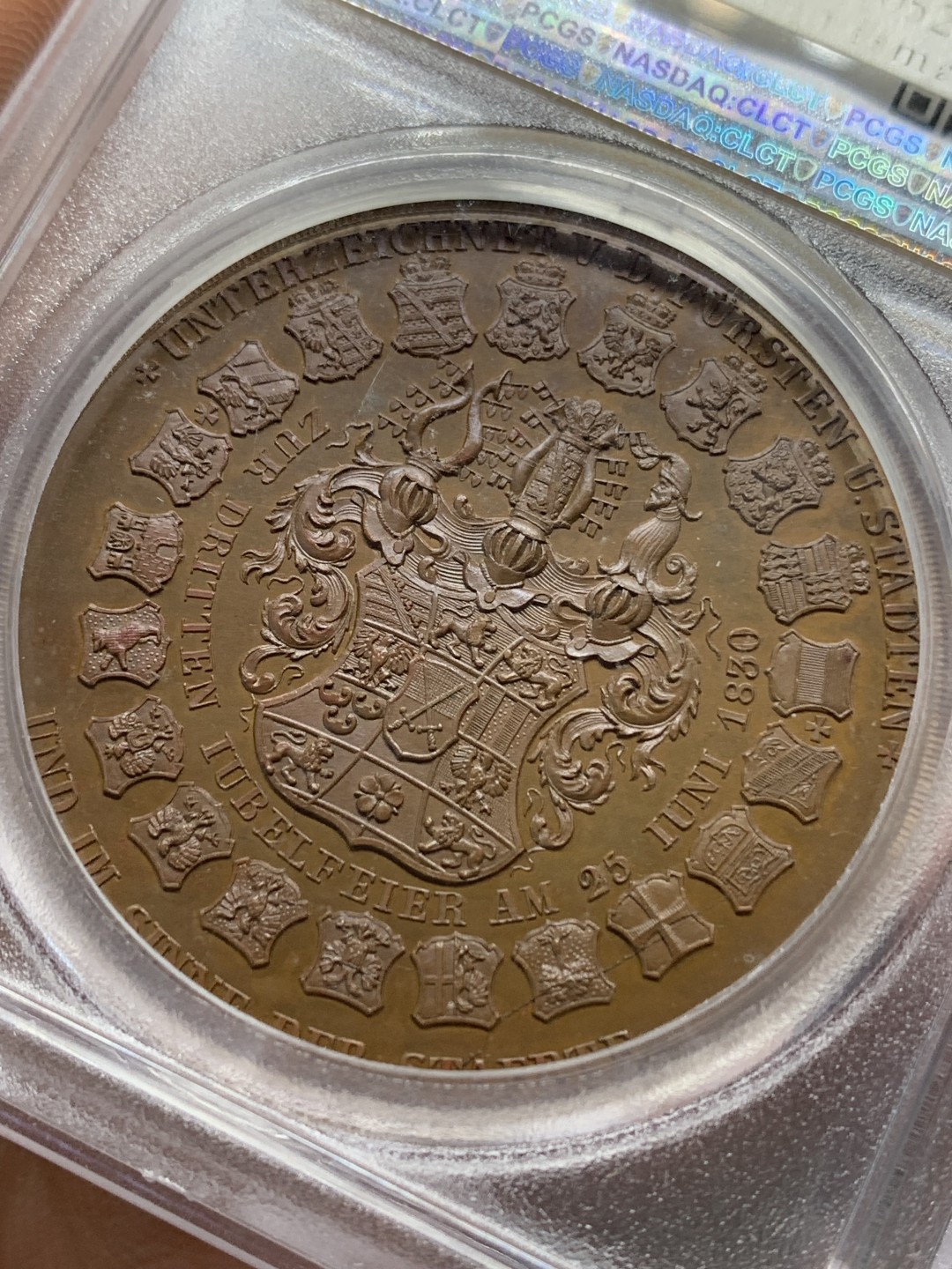《竞宝斋》第148场-周日，周一 2场 (全场包邮) PCGS SP66 1830年奥格斯堡信条颁布300周年铜章，纷繁复杂的设计包含了众多历史人物和邦徽，P盒唯一纪录，珍藏级