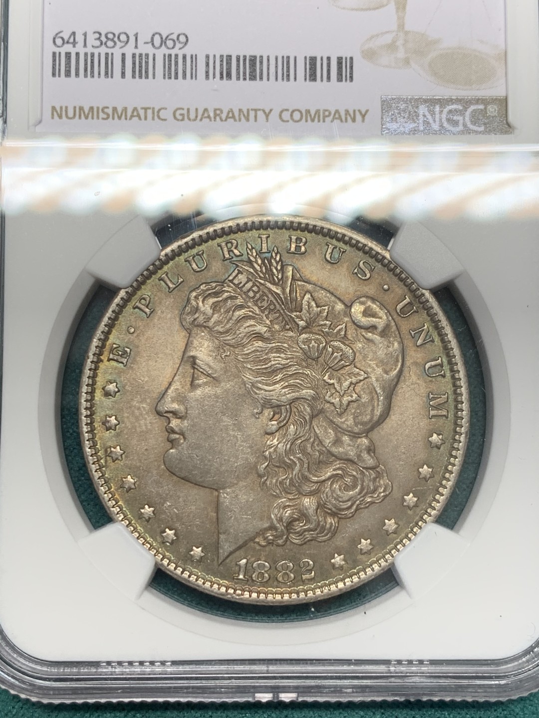 《竞宝斋》第148场-周日，周一 2场 (全场包邮) NGC-MS61 美国1882年 摩根一元大银币 五彩包浆