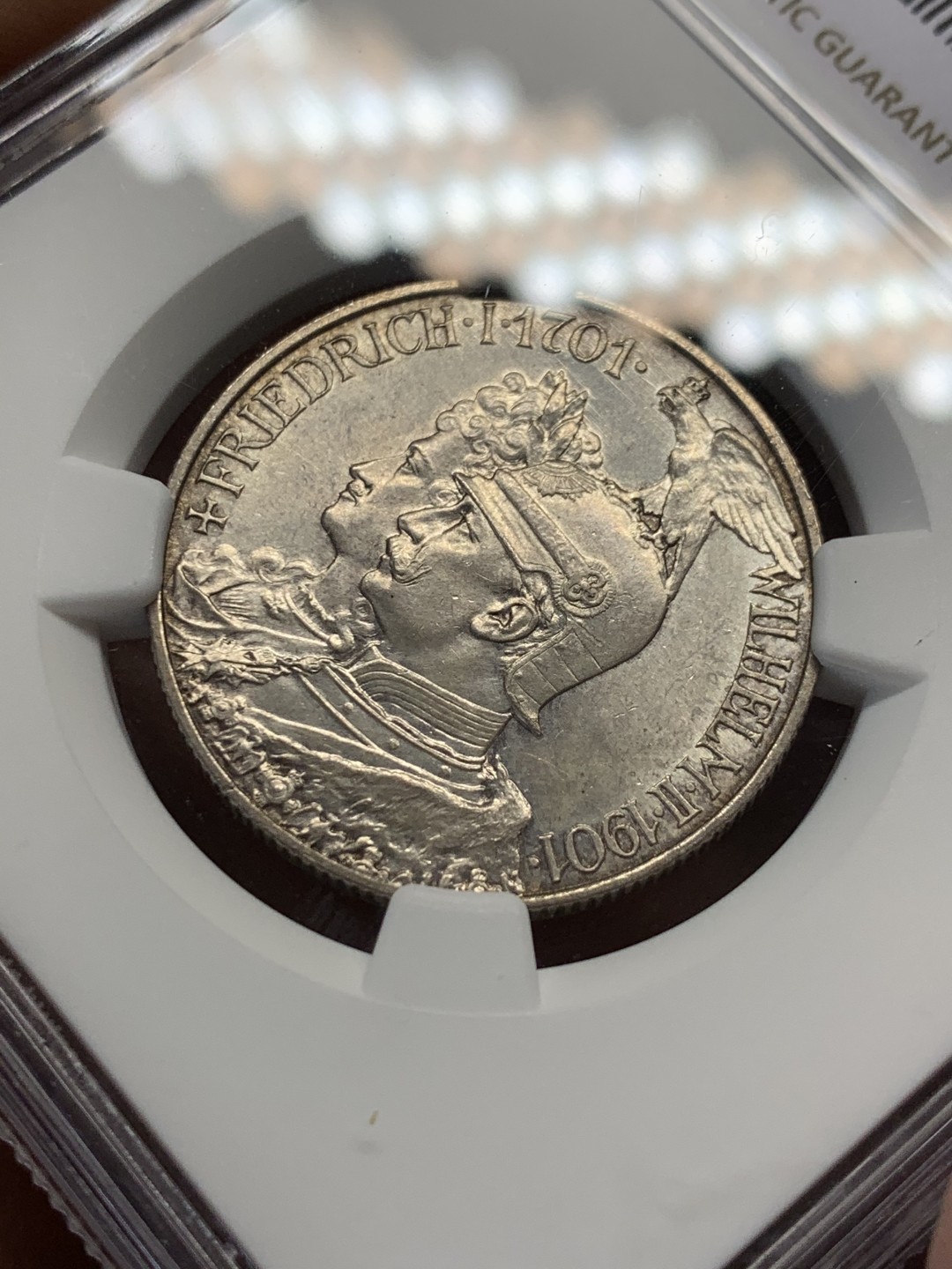 《竞宝斋》第148场-周日，周一 2场 (全场包邮) NGC-UNC 德国1901年 两百周年纪念2马克银币 顶级原光好品