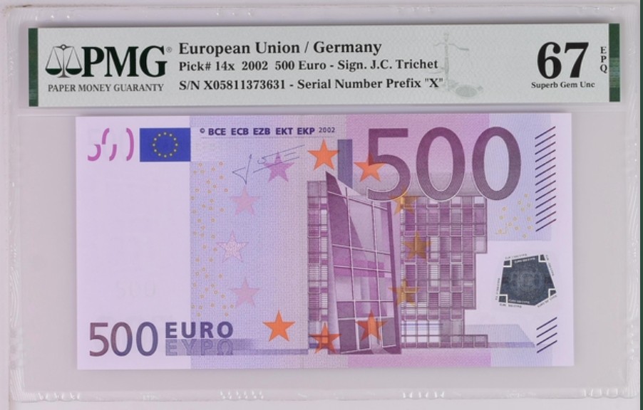 收藏联盟Quantum Auction 第245期拍卖  欧盟国家/德国2002年500欧元 PMG67 第二签名 已经停止发行并且回收