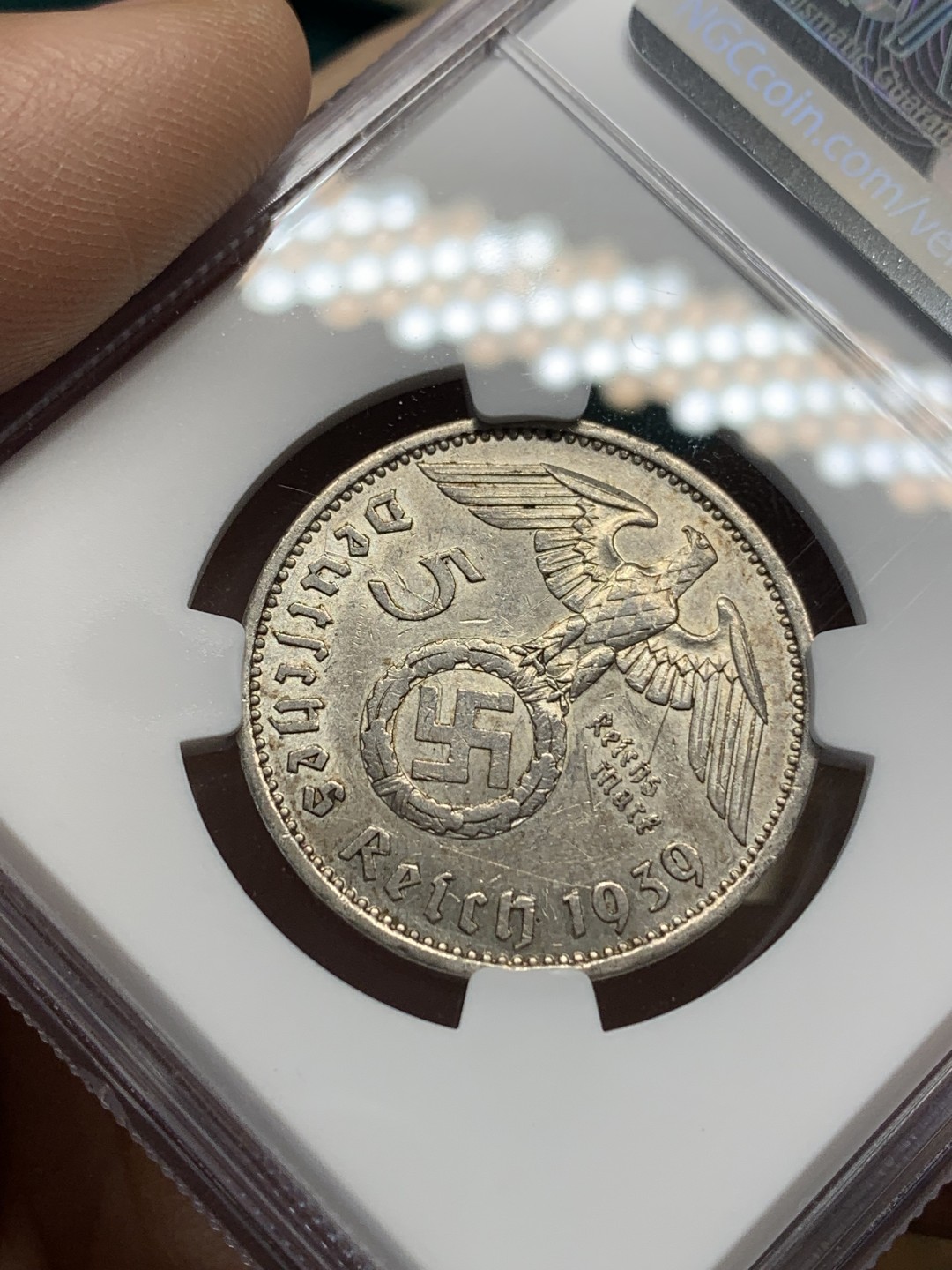 《竞宝斋》第148场-周日，周一 2场 (全场包邮) NGC-AUD 1939A德国兴登堡带字5马克银币