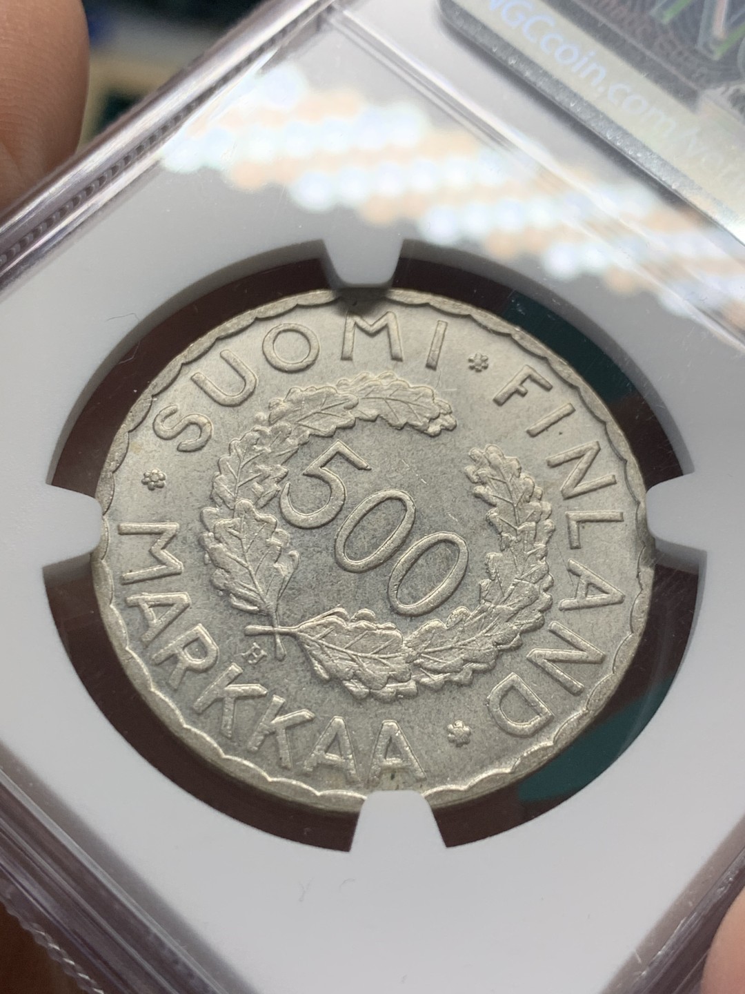 《竞宝斋》第148场-周日，周一 2场 (全场包邮) NGC-MS62 芬兰1952年 五环500马克大银币 顶级好品