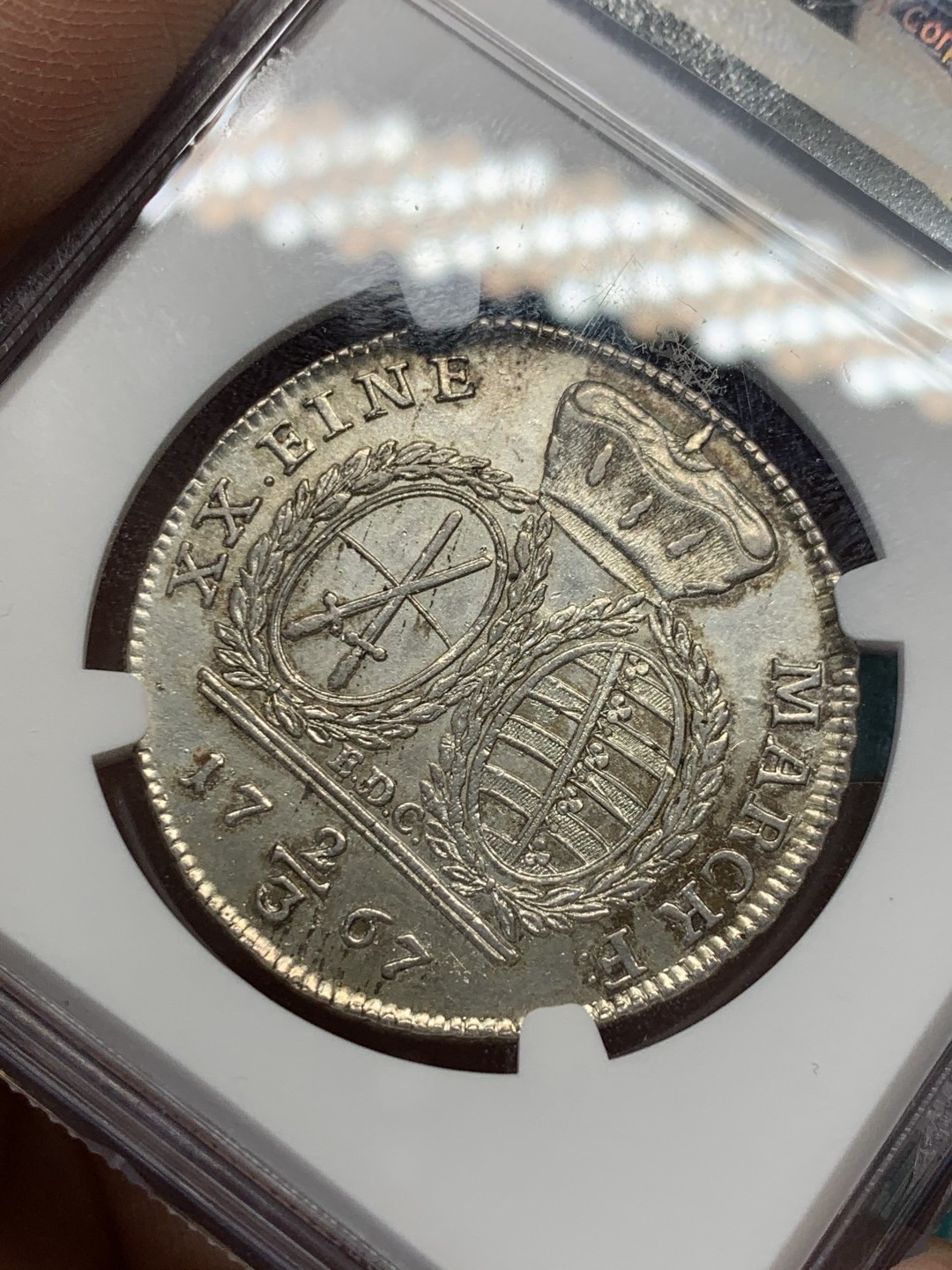 《竞宝斋》第148场-周日，周一 2场 (全场包邮) NGC AU 德国1767年 萨克森 2/3泰勒 银币弗里德里希奥古斯特三世少见 年轻头像