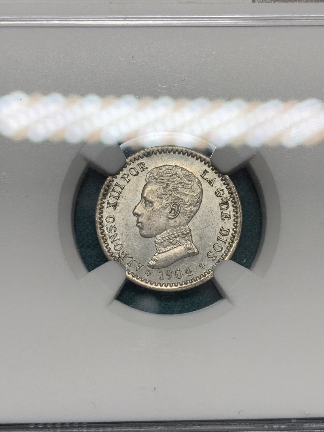 《竞宝斋》第148场-周日，周一 2场 (全场包邮) NGC-MS61 西班牙1904 阿方索十三世 50C 银币