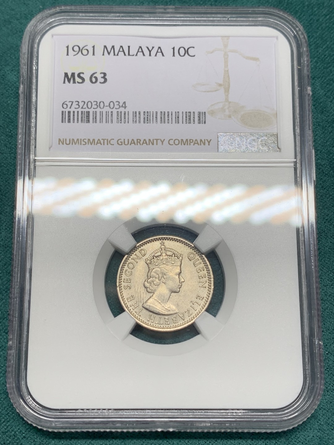 《竞宝斋》第148场-周日，周一 2场 (全场包邮) NGC-MS63 马来亚和英属婆罗洲 1961年 10分 伊丽莎白二世