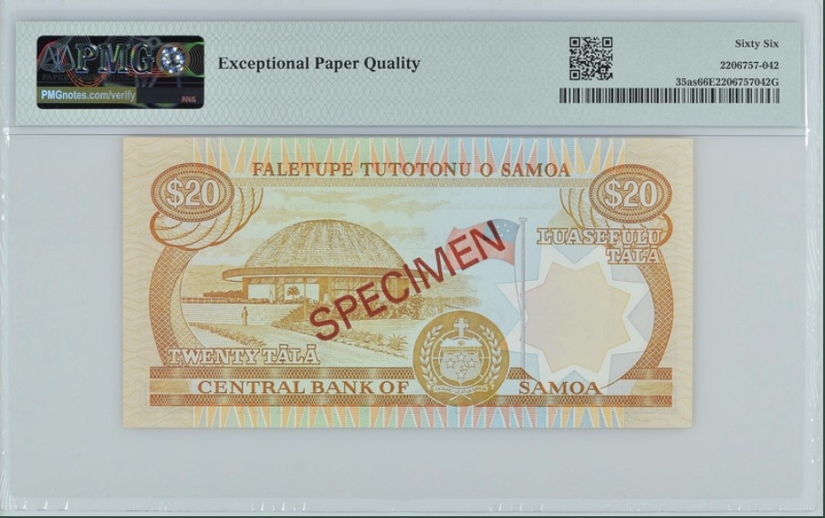 收藏联盟Quantum Auction 第245期拍卖  萨摩亚2002年20塔拉样票 PMG66 高分稀少