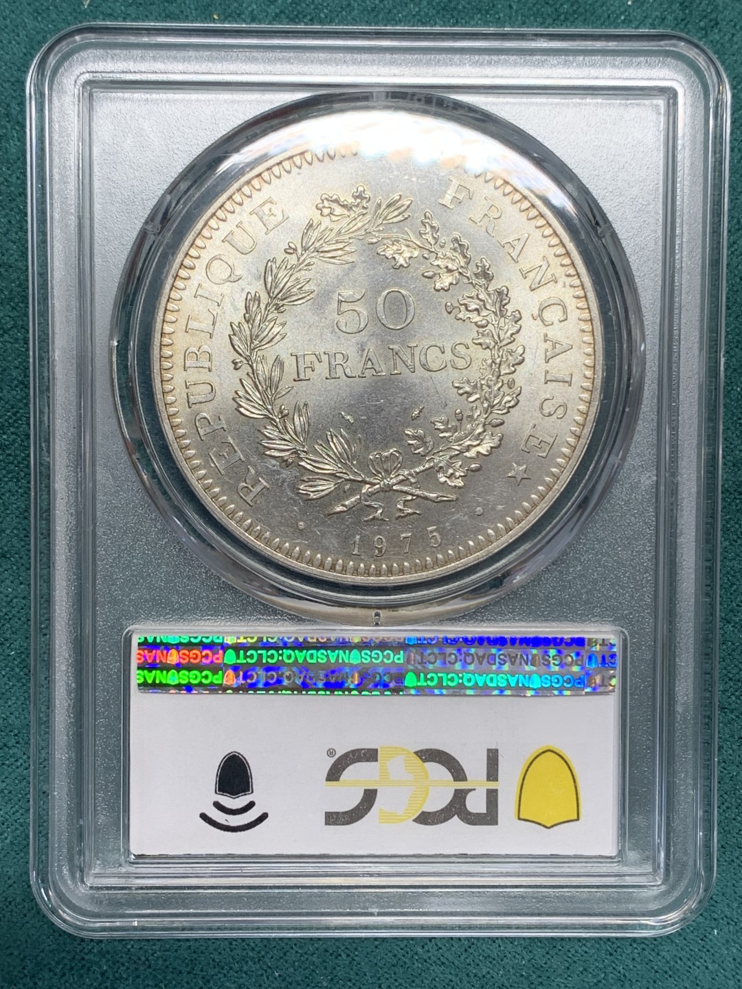 《竞宝斋》第148场-周日，周一 2场 (全场包邮) PCGS-MS64 法国 1975年 大力神 50法郎 大银币