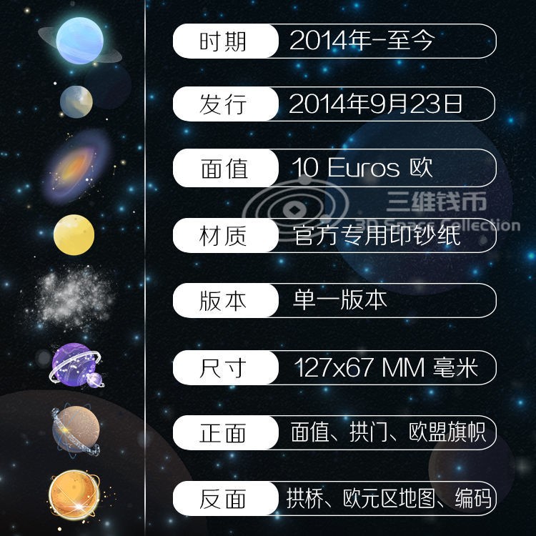 欧盟10欧元 纸币纸钞 2014年版官方 罗马建筑风格 全新UNC [三维钱币]