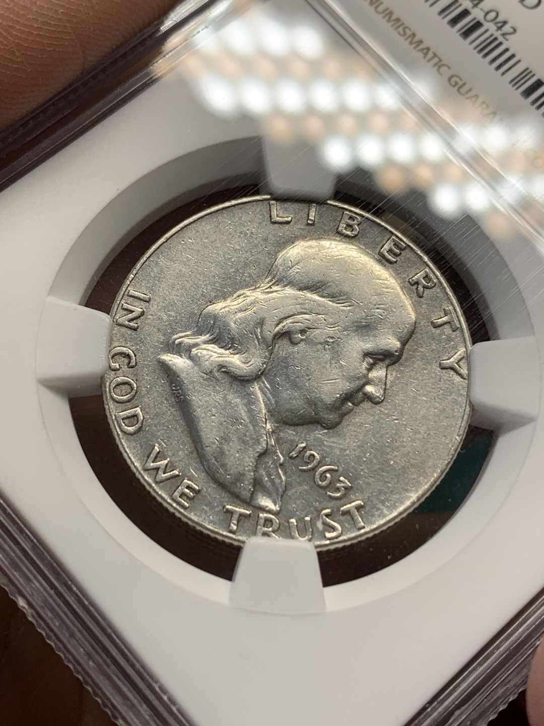 《竞宝斋》第148场-周日，周一 2场 (全场包邮) NGC AU 1963 美国法兰克林 半圆银币