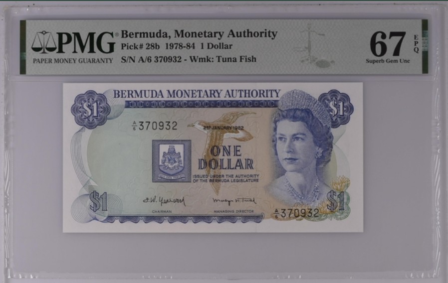 收藏联盟Quantum Auction 第245期拍卖  百慕大1978-84年1元 PMG67