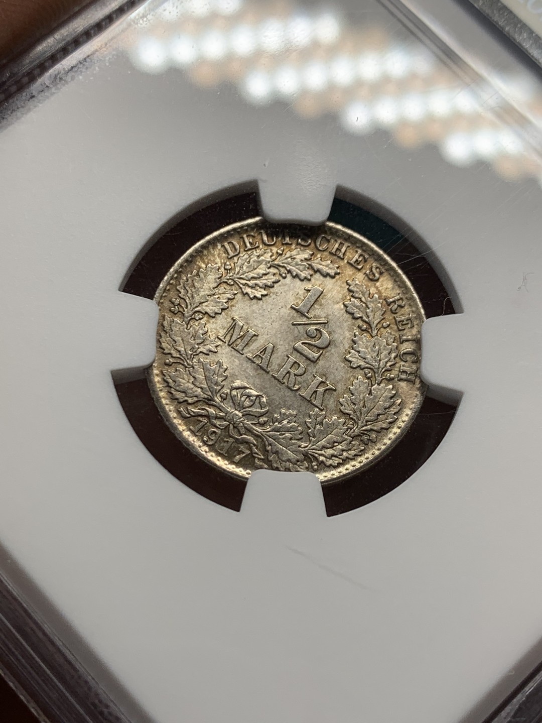 《竞宝斋》第148场-周日，周一 2场 (全场包邮) NGC-MS64 德国 1917D 1/2马克 银币