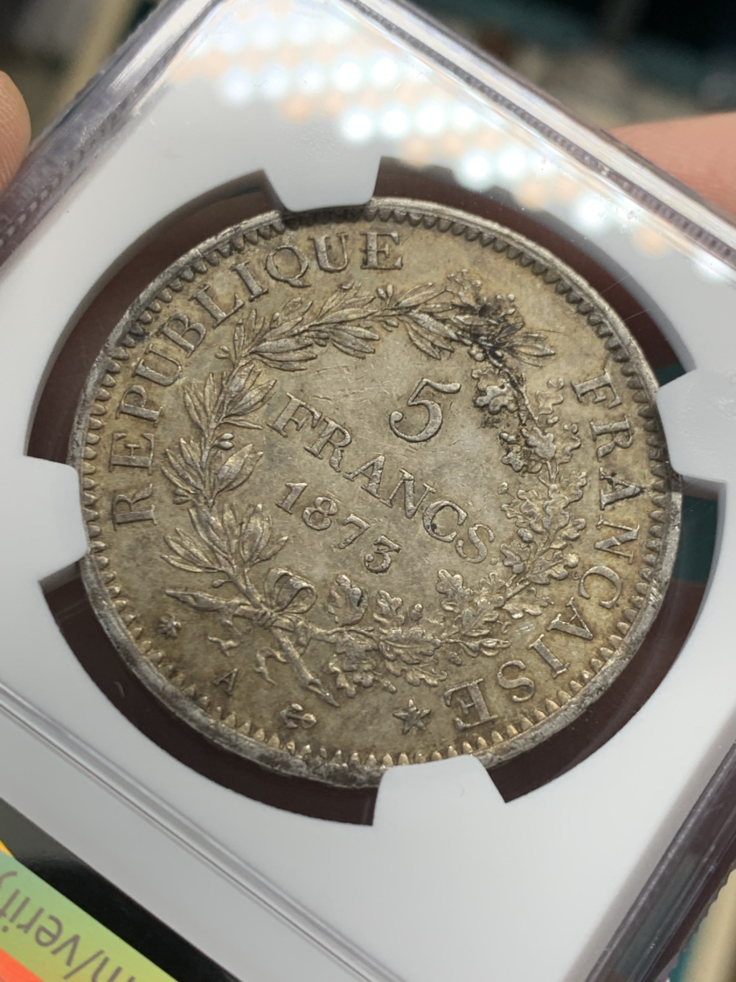 《竞宝斋》第148场-周日，周一 2场 (全场包邮) NGC-AU55 法国1873年 大力神5法郎银币 原味老包浆