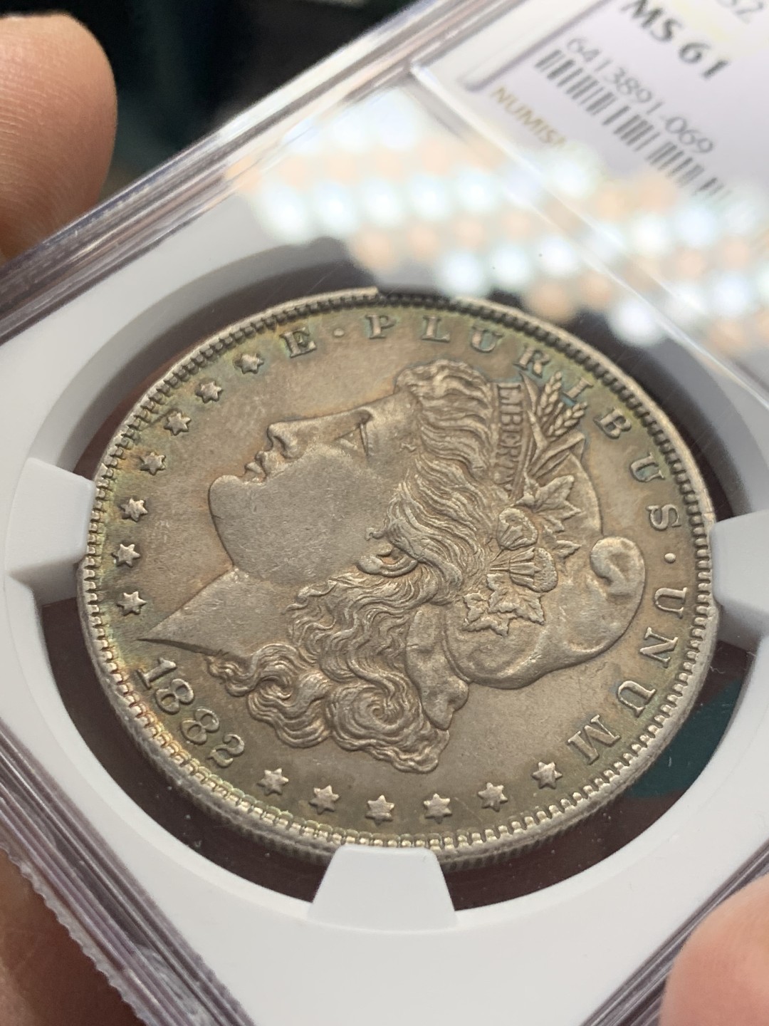 《竞宝斋》第148场-周日，周一 2场 (全场包邮) NGC-MS61 美国1882年 摩根一元大银币 五彩包浆