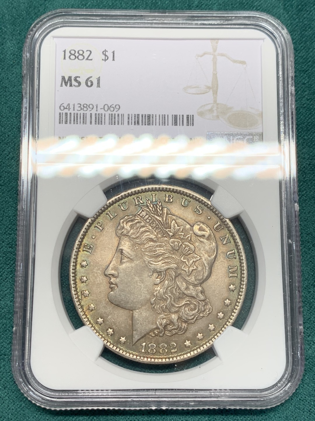 《竞宝斋》第148场-周日，周一 2场 (全场包邮) NGC-MS61 美国1882年 摩根一元大银币 五彩包浆