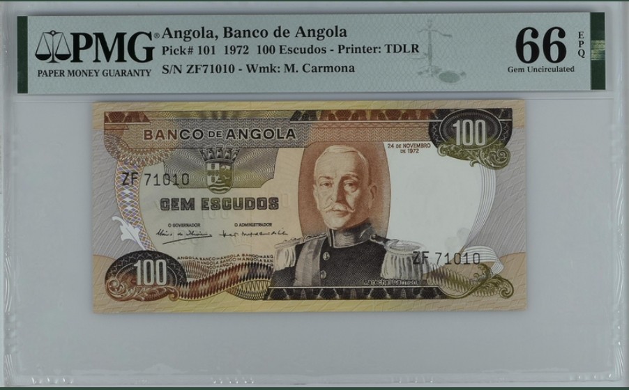 收藏联盟Quantum Auction 第245期拍卖  安哥拉1972年100埃斯库多 PMG66