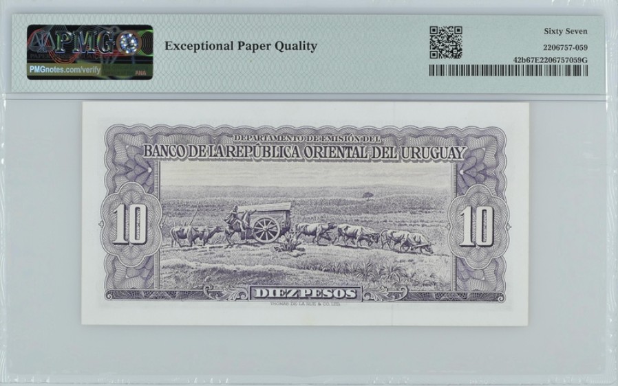收藏联盟Quantum Auction 第245期拍卖  乌拉圭1967年10比索 PMG67 冠军分