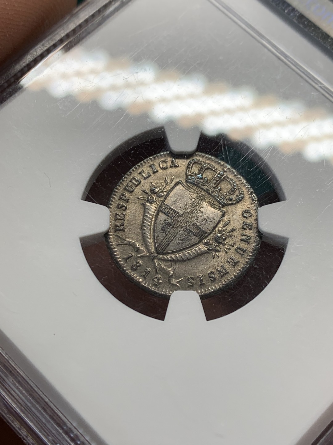 《竞宝斋》第148场-周日，周一 2场 (全场包邮) NGC-MS62 意大利 热那亚 1814年 2Soldi 少见品种  好看的圣母图案