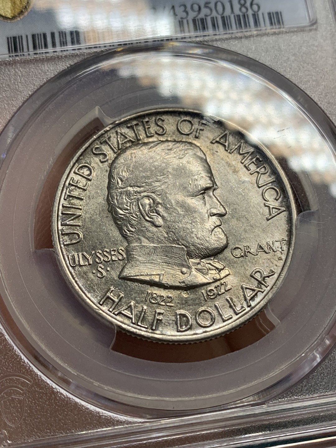 《竞宝斋》第148场-周日，周一 2场 (全场包邮) PCGS-MS63 美国 1922年 50美分 银币 格兰特将军 较少见半美元品种 纪念格兰特诞辰100周年 设计精美