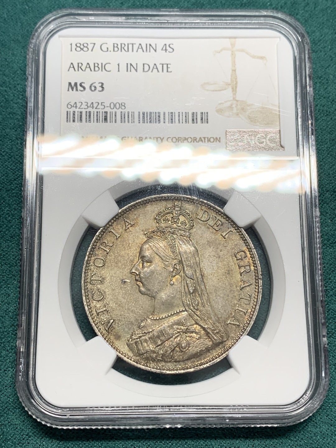 《竞宝斋》第148场-周日，周一 2场 (全场包邮) NGC MS63 英国 1887年 维多利亚 双弗洛林银币 酱彩包浆