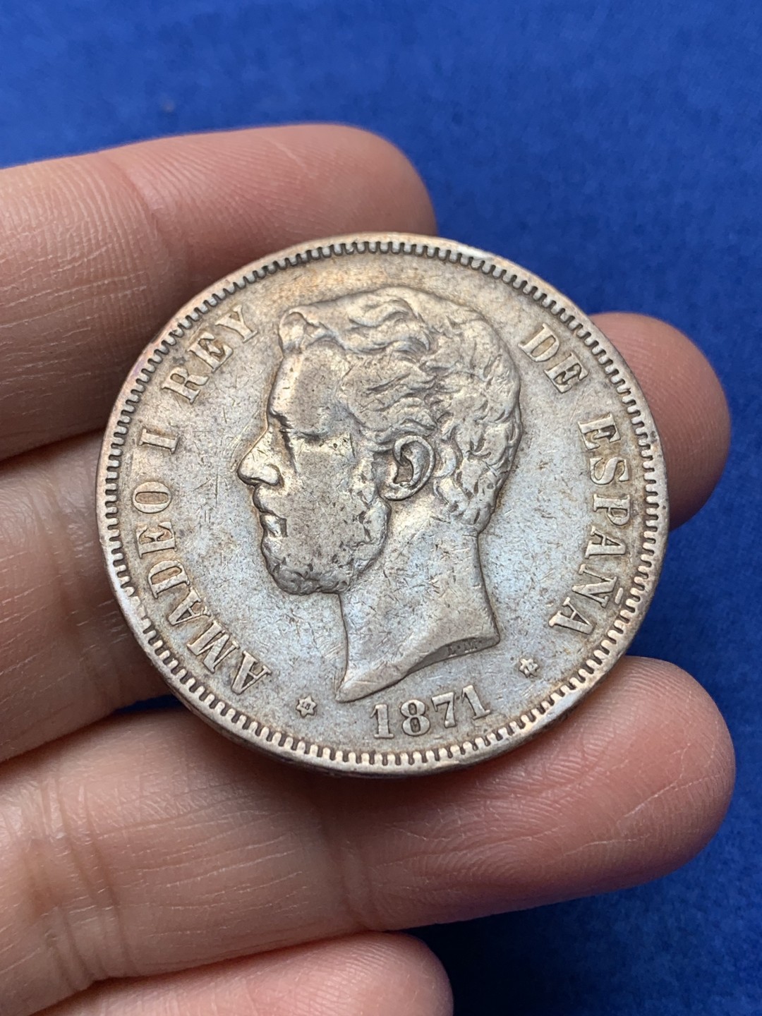 《竞宝斋》第148场-周日，周一 2场 (全场包邮) 西班牙 1871年 阿玛迪奥一世 5比赛塔 大银币