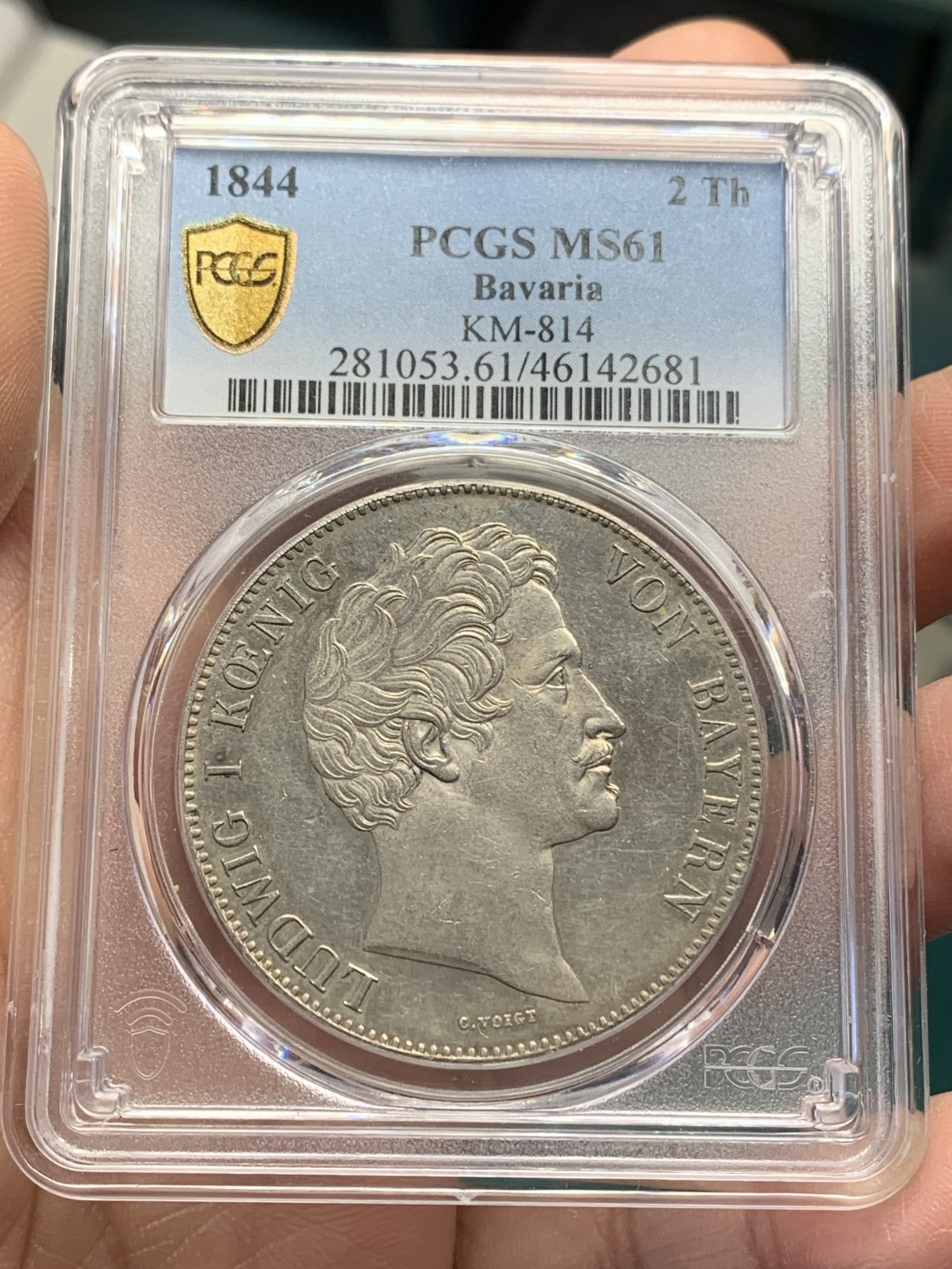《竞宝斋》第148场-周日，周一 2场 (全场包邮) PCGS-MS61 德国1844年 巴伐利亚 双狮 2泰勒大银币 37克的大家伙