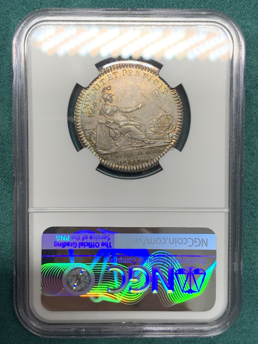 《竞宝斋》第148场-周日，周一 2场 (全场包邮) NGC-MS62 法国十八世纪 路易十五 皇家科学院 JETON 银质 顶级品相 五彩包浆