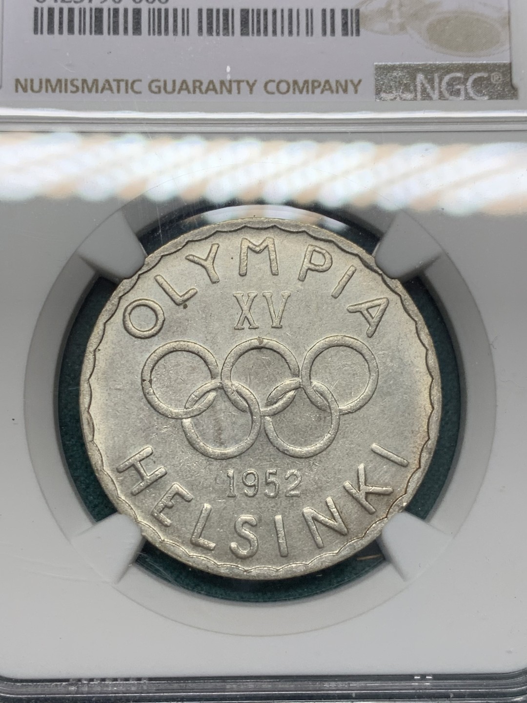 《竞宝斋》第148场-周日，周一 2场 (全场包邮) NGC-MS62 芬兰1952年 五环500马克大银币 顶级好品