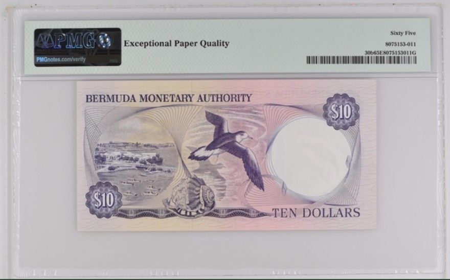 收藏联盟Quantum Auction 第245期拍卖  百慕大1982年10元 PMG65 百位号 倒置号