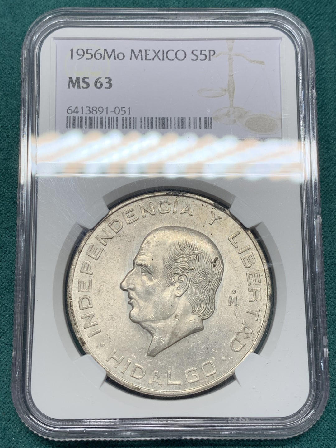 《竞宝斋》第148场-周日，周一 2场 (全场包邮) NGC-MS63 墨西哥1956年 10比索大银币 顶级原光好品 现在墨西哥币都涨的厉害 