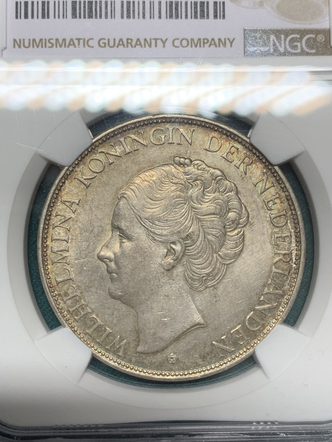 《竞宝斋》第148场-周日，周一 2场 (全场包邮) NGC-UNC 荷兰1937年 威廉米娜女王 2.5盾大银币