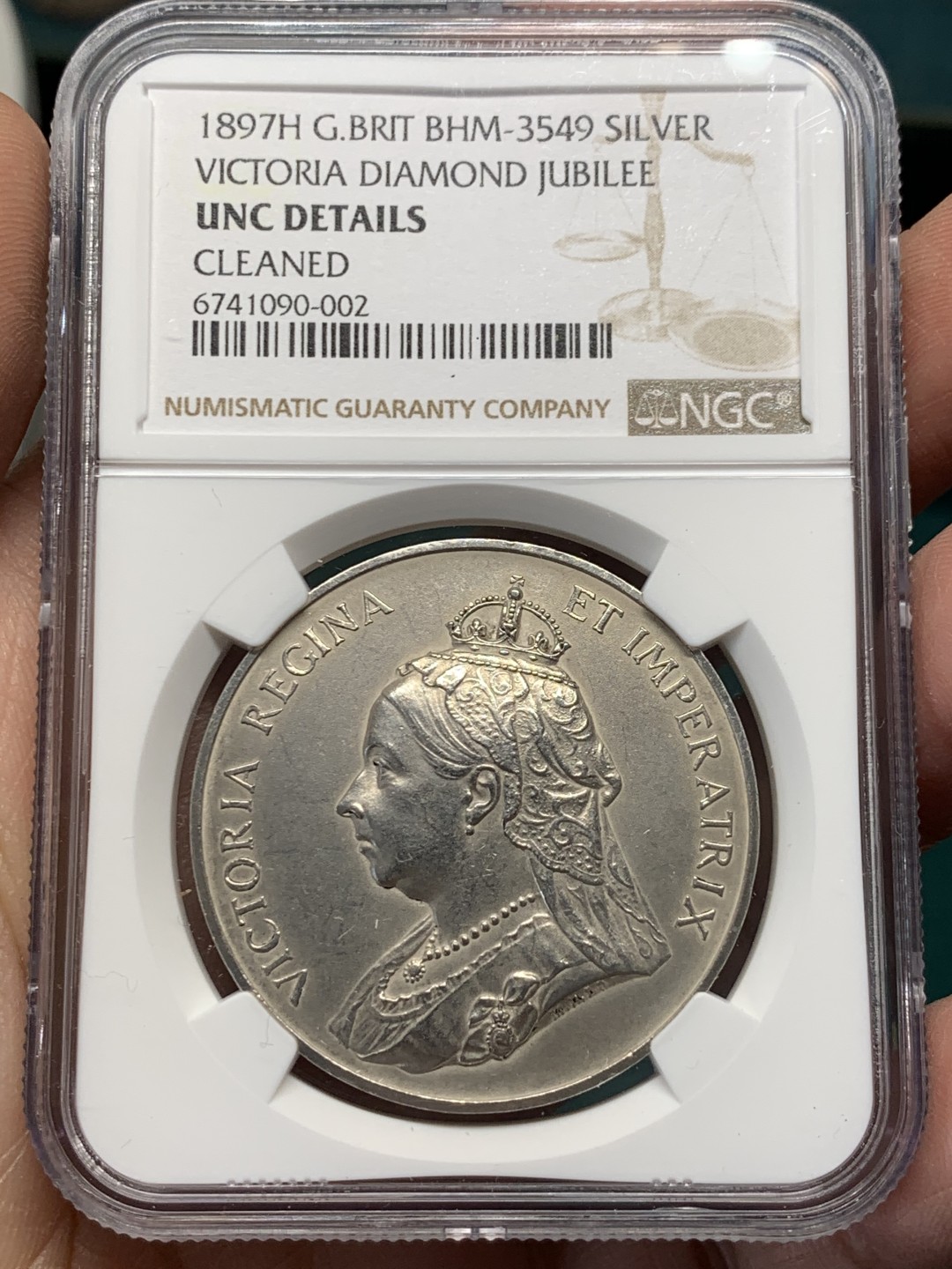 《竞宝斋》第148场-周日，周一 2场 (全场包邮) NGC UNC 1897H英国维多利亚钻石禧年纪念银章，喜敦造币厂制 登基60周年纪念