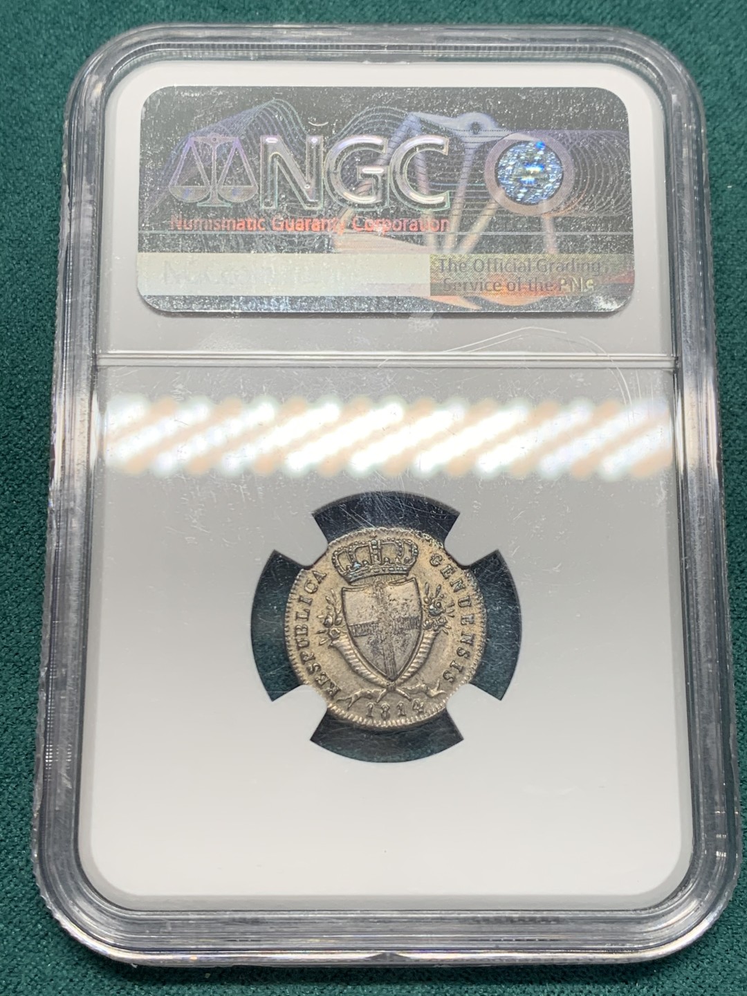 《竞宝斋》第148场-周日，周一 2场 (全场包邮) NGC-MS62 意大利 热那亚 1814年 2Soldi 少见品种  好看的圣母图案