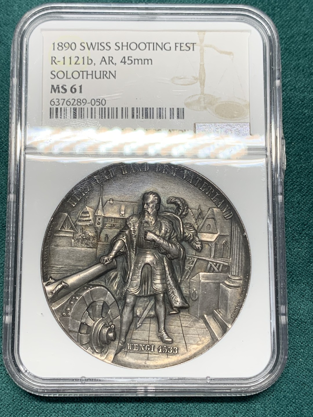 《竞宝斋》第148场-周日，周一 2场 (全场包邮) NGC-MS61 瑞士 1890年 索伦图恩 射击节 银章 少见品种 高浮雕漂亮