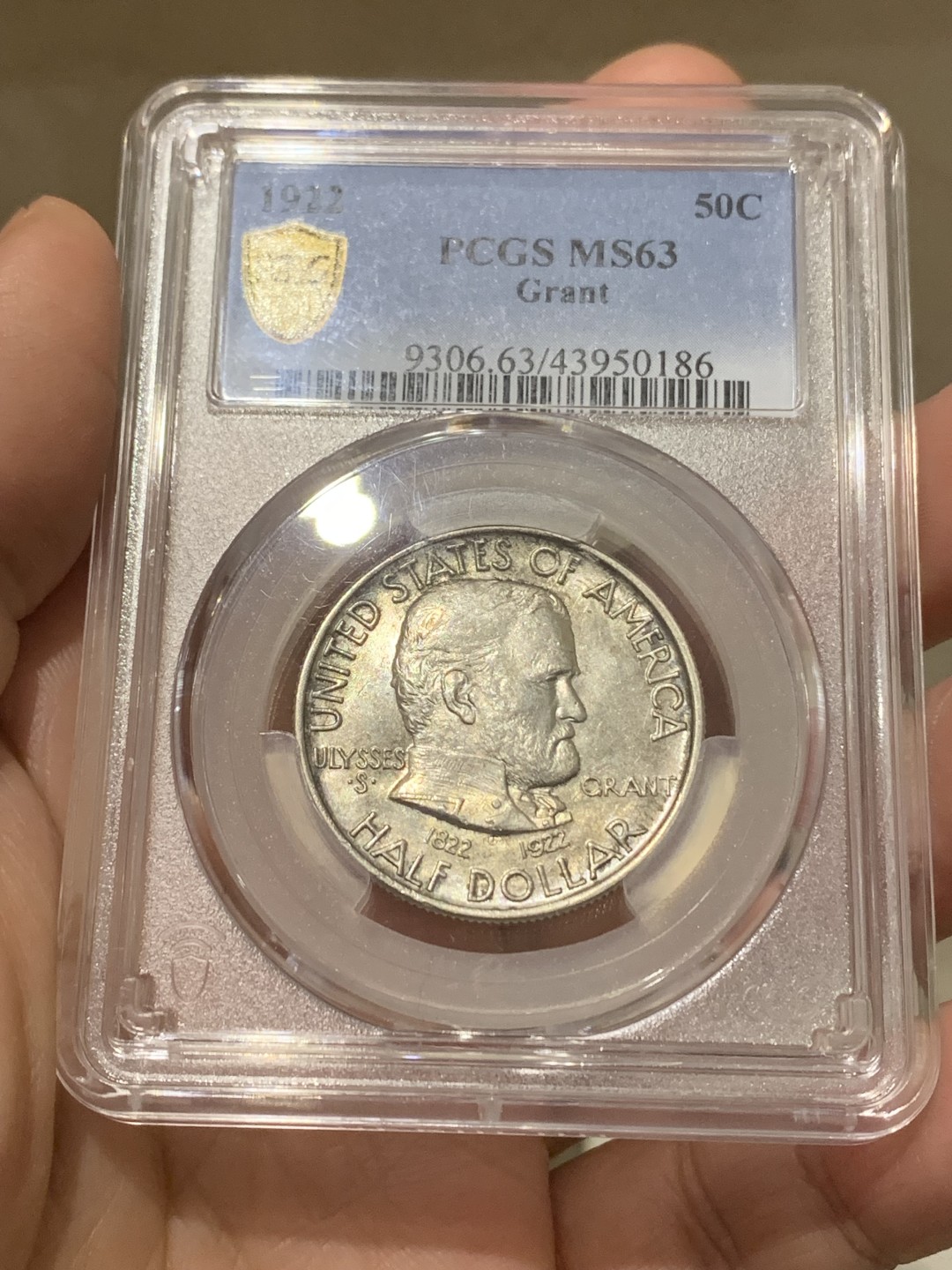 《竞宝斋》第148场-周日，周一 2场 (全场包邮) PCGS-MS63 美国 1922年 50美分 银币 格兰特将军 较少见半美元品种 纪念格兰特诞辰100周年 设计精美