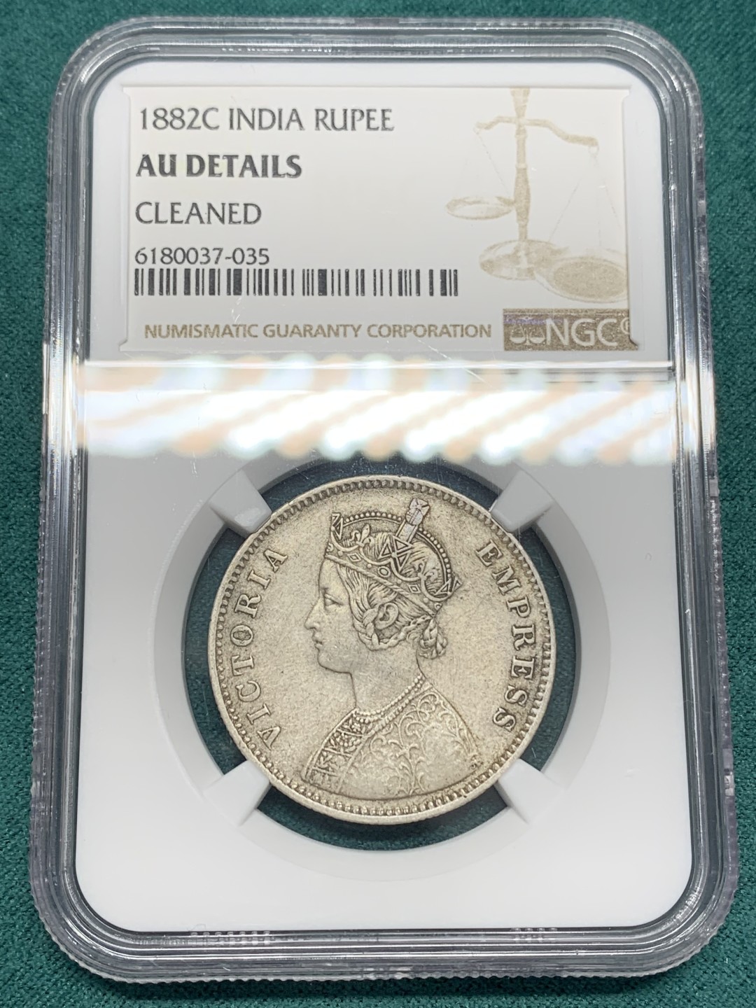 《竞宝斋》第148场-周日，周一 2场 (全场包邮) NGC AU 1882C 英属印度 1卢比银币