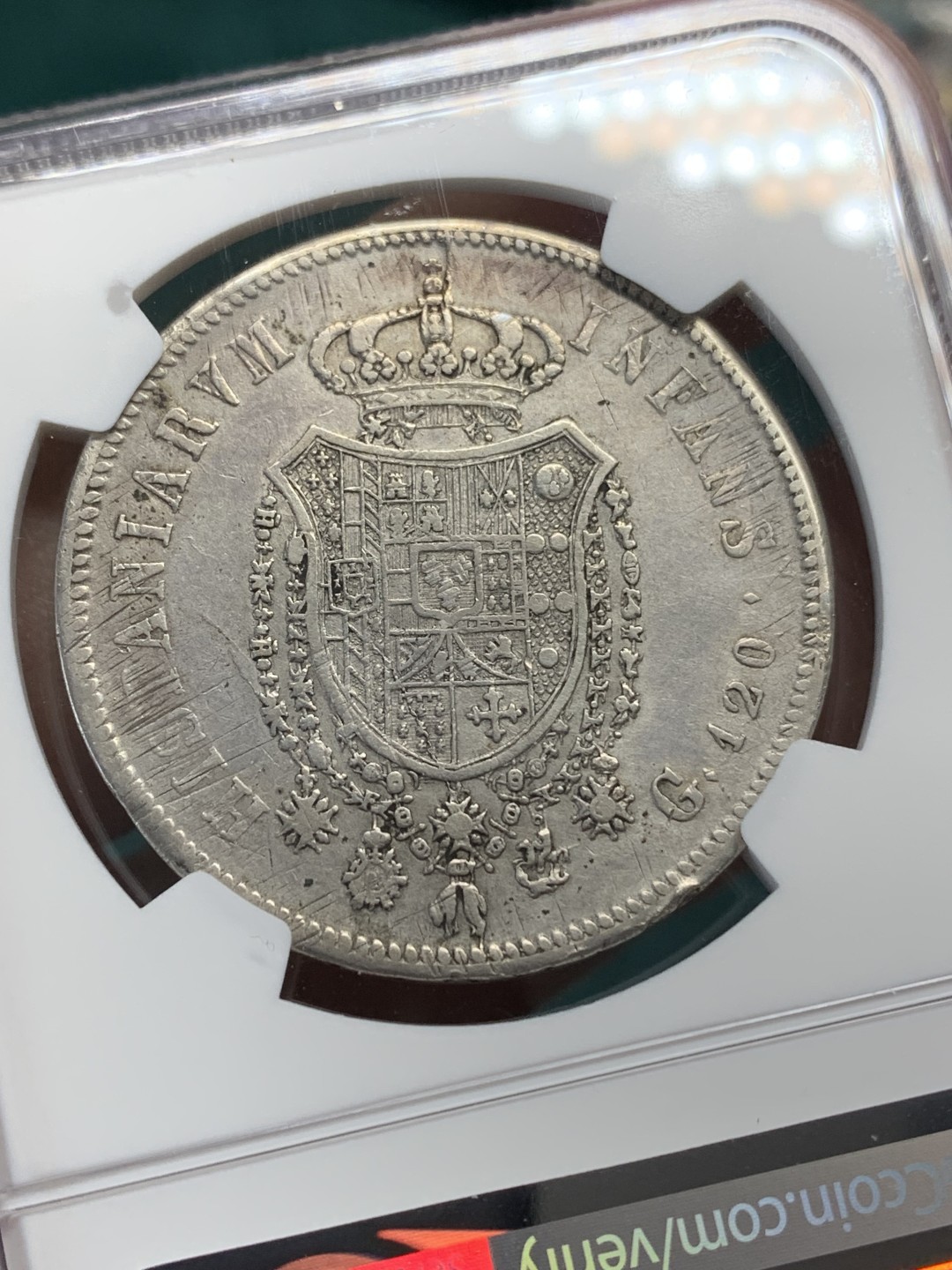 《竞宝斋》第148场-周日，周一 2场 (全场包邮) NGC XF 意大利/波旁-两西西里王朝，1818年120G大银币 费迪南多一世 小头版，状态不错，带减重痕