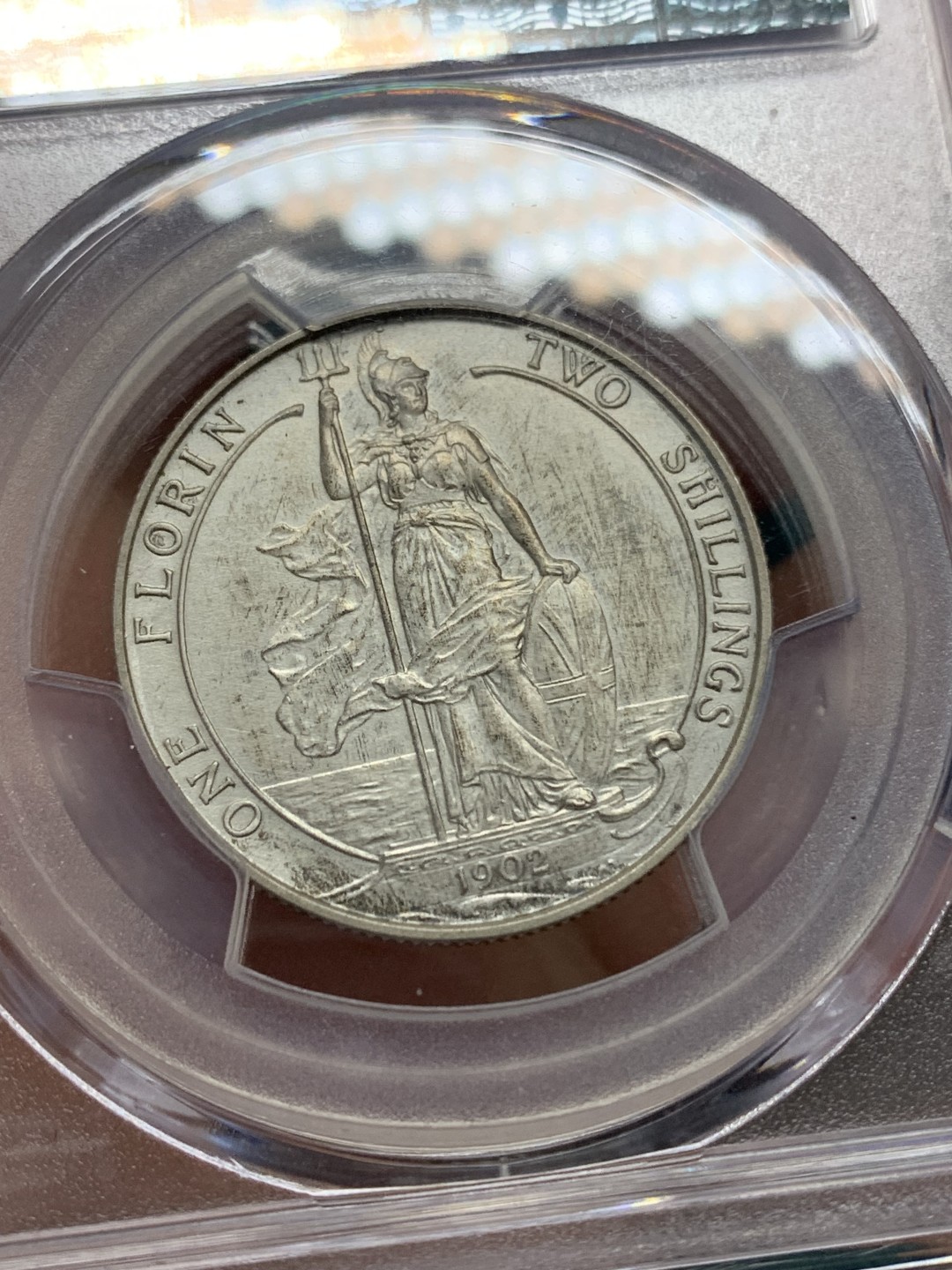 《竞宝斋》第148场-周日，周一 2场 (全场包邮) PCGS PR63 英国 1902年爱德华七世 海神 精制版 弗洛林银币（2先令）状态温润 难得